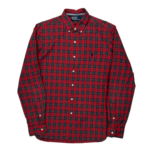 Slim Fit Polo By Ralph Lauren Checked Shirt - Medium Green Cotton