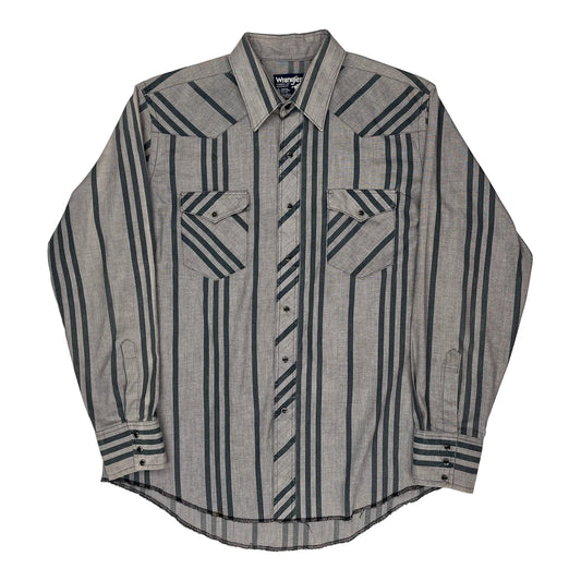 Wrangler Striped Shirt - XL Grey Cotton Blend