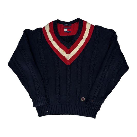 Vintage Tommy Hilfiger Cricket V-Neck Jumper - Large Navy Cotton