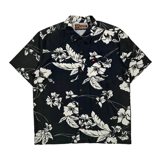 Hawaiian Boardriding Quiksilver Floral Hawaiian Shirt - Large Black Cotton