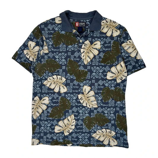Chaps Ralph Lauren Floral Polo Shirt - Large Blue Cotton