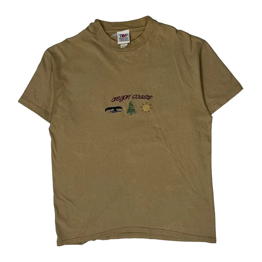 Oregon Coast Motif Top Threads Graphic T-Shirt - Large Beige Cotton