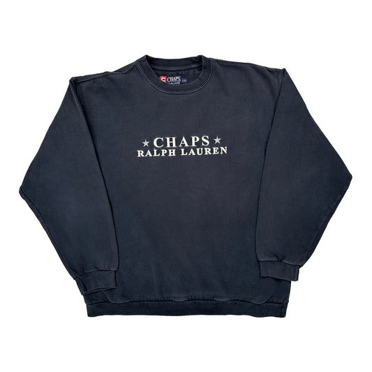Chaps Ralph Lauren Spellout Sweatshirt - Large Black Cotton Blend