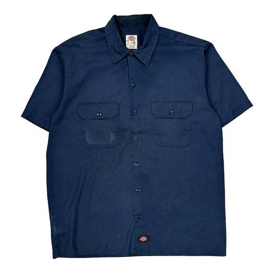 Dickies Short Sleeve Shirt - Large Blue Polyester Blend