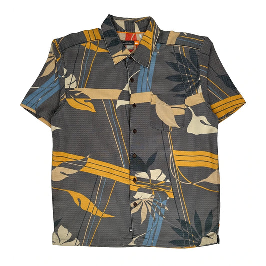 Quiksilver Floral Hawaiian Shirt - Large Grey Viscose