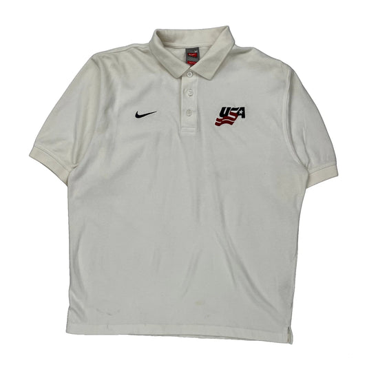 Nike Polo Shirt - Medium White Cotton
