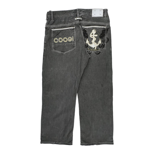 Anchor Embroidery Coogi Wide Leg Graphic Jeans - 36W 30L Gray Cotton