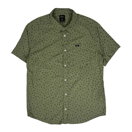 Vintage Rvca Slim Fit Short Sleeve Shirt - Large Green Cotton