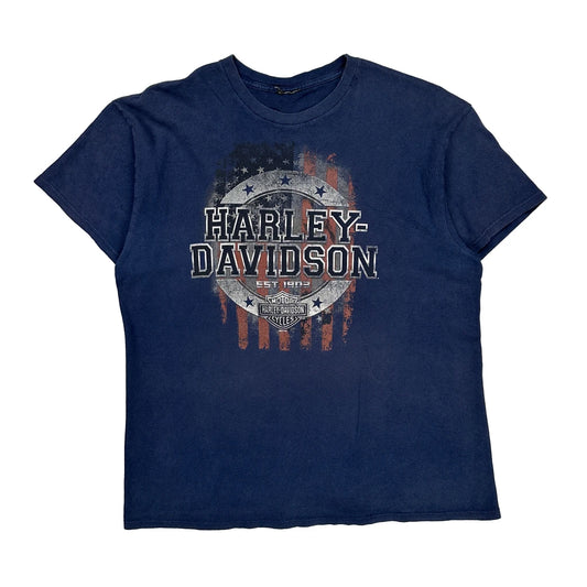 Black Diamond Harley Davidson Graphic T-Shirt - Large Blue Cotton