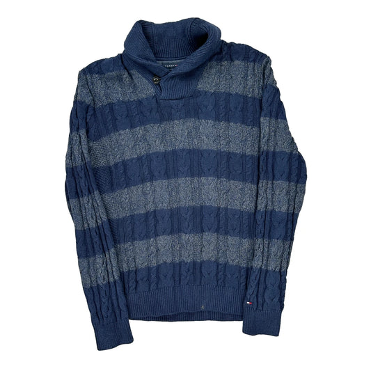 Tommy Hilfiger Striped Jumper - Large Blue Acrylic