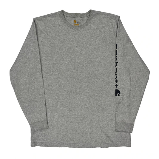 Carhartt Spellout Long Sleeve T-Shirt - XL Grey Cotton
