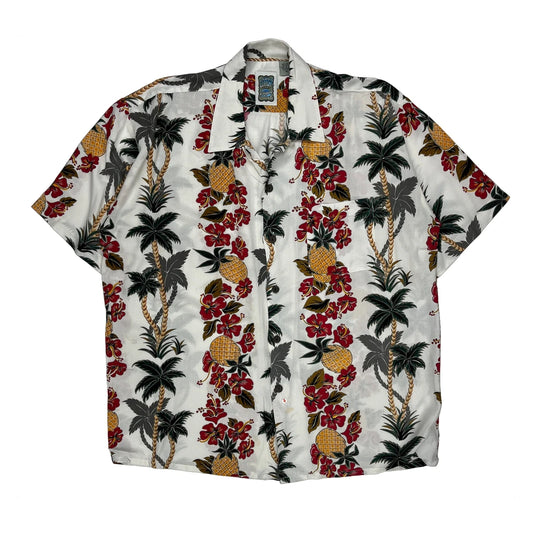 Ocean Current Floral Hawaiian Shirt - XL White Viscose