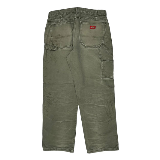 Thrashed Dickies Repaired Double Knee Carpenter Trousers - 32W 30L Green Cotton