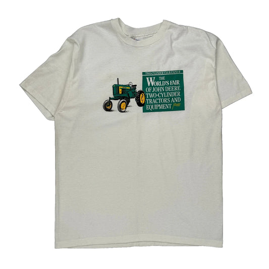 John Deere Hanes Single Stitch T-Shirt - XL White Cotton Blend