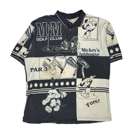 Mickey'S Clubhouse Disney Cartoon Polo Shirt - 2XL Black & White Cotton