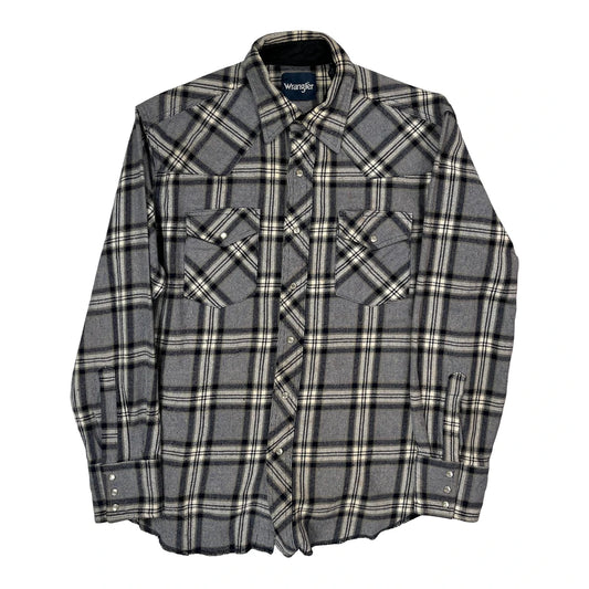 Wrangler Checked Flannel Shirt - Large Grey Cotton