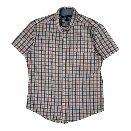 Tommy Hilfiger Checked Short Sleeve Shirt - XL White Cotton