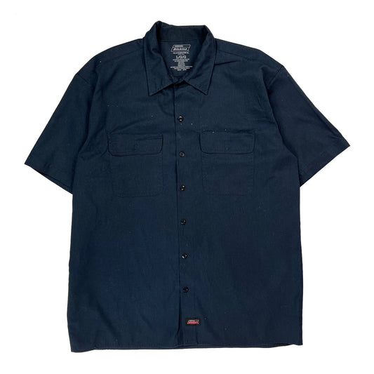 Dickies Short Sleeve Shirt - Large Navy Polyester Blend