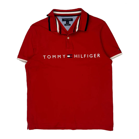 Tommy Hilfiger Striped Polo Shirt - Medium Red Cotton