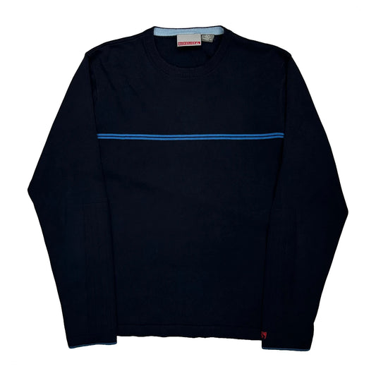 Vintage Quiksilver Striped Jumper - Small Navy Cotton