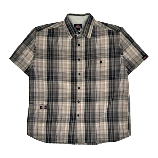 Dickies Checked Short Sleeve Shirt - Large Grey Cotton