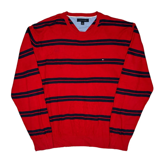 Tommy Hilfiger Striped Jumper - XL Red Cotton