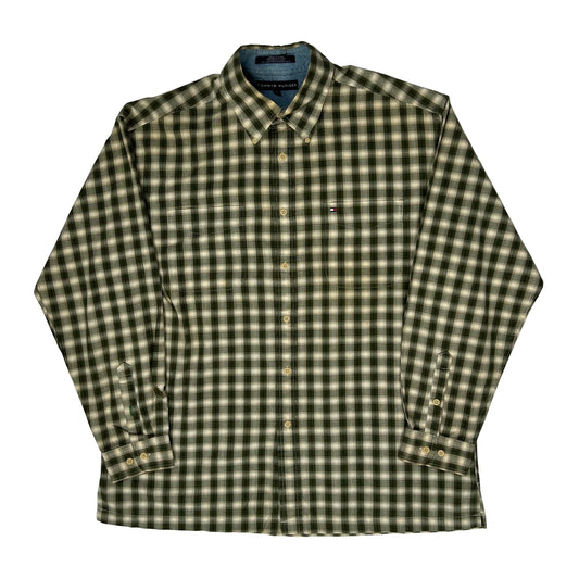 Vintage Tommy Hilfiger Checked Flannel Shirt - Large Green Cotton