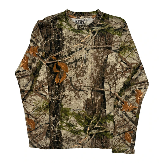 Hunting Zone Camo Long Sleeve T-Shirt - Medium Khaki Cotton