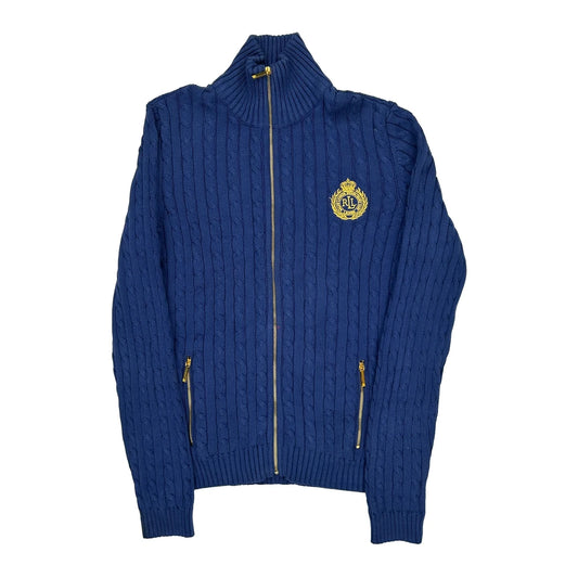 Ralph Lauren Cable Knit Zip Up - Medium Blue Cotton