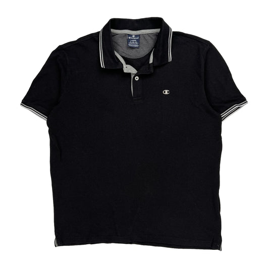 Champion Polo Shirt - Large Black Cotton
