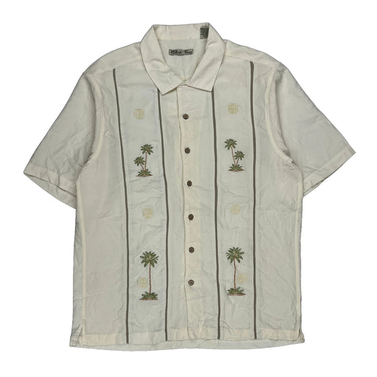 Vintage Batik Bay Hawaiian Shirt - Large Cream Polyester