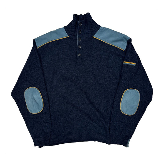 Yachting Paul & Shark Two Tone Patched Jumper - XL Navy Merino Wool