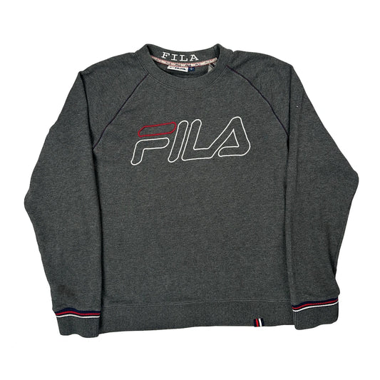 Vintage Fila Spellout Sweatshirt - Medium Gray Cotton Blend