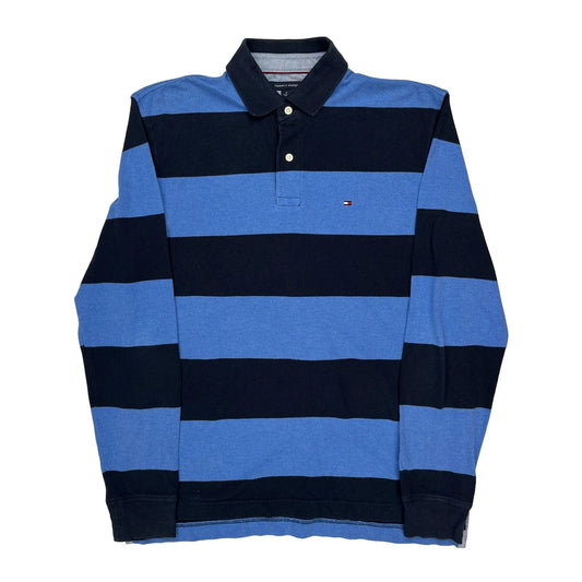 Tommy Hilfiger Striped Long Sleeve Polo Shirt - Medium Blue Cotton