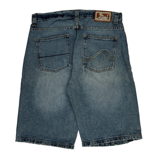 Crunky Munky Baggy Denim Shorts - 36W 13L Blue Ramie