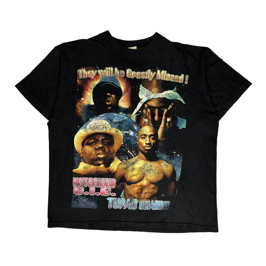 Notorious B.I.G. Tupac Stop The Violence Graphic T-Shirt - XL Black Cotton