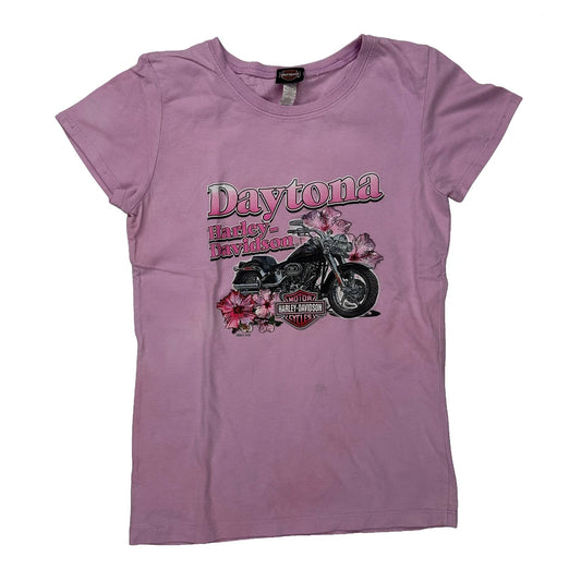 Age 10-12 Harley Davidson Graphic T-Shirt - Medium Pink Cotton