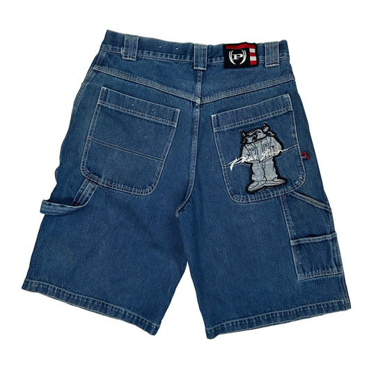 Graphic Patch On Back Pocket Phat Farm Carpenter Shorts - 36W 13L Blue Denim