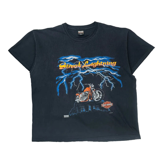 Streak Lightning Harley Davidson Graphic T-Shirt - XL Black Cotton