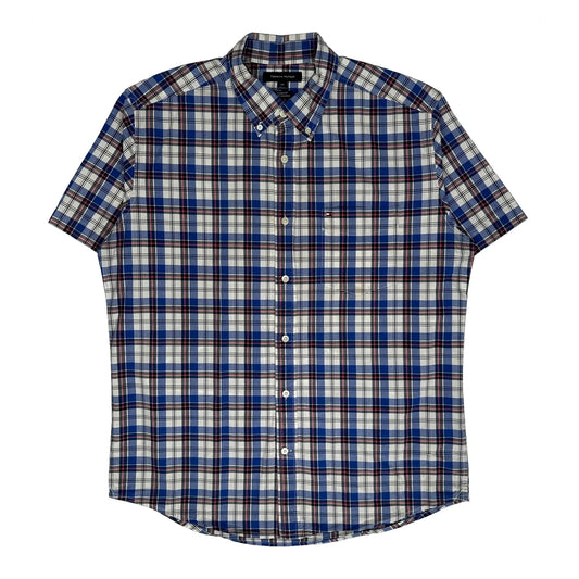 Tommy Hilfiger Checked Short Sleeve Shirt - Large Blue Cotton