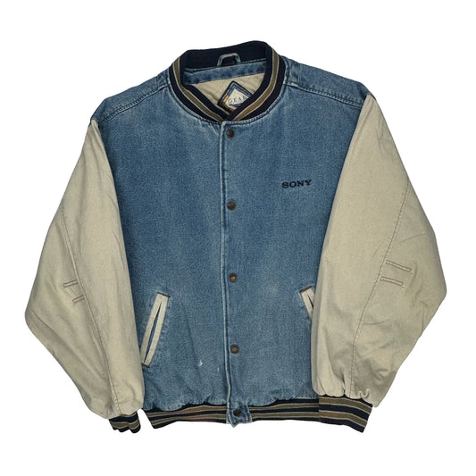 Gear Sony Spell-Out Denim Varsity Jacket - Large Beige Cotton