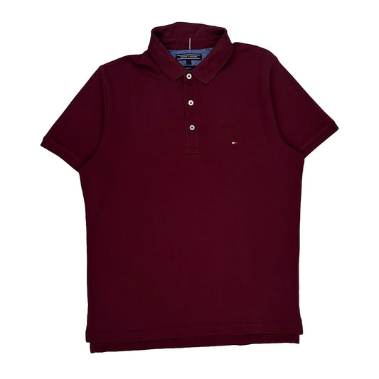 Vintage Tommy Hilfiger Slim Fit Polo Shirt - Large Burgundy Cotton