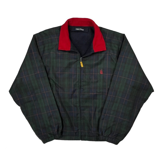 Vintage Nautica Checked Jacket - Large Green Polyester