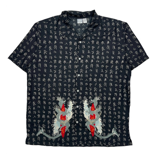 Dragon Design Utility Graphic Hawaiian Shirt - XL Black Polyester