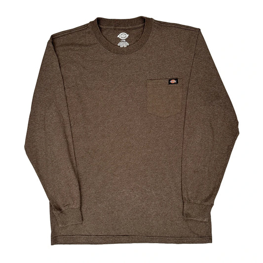 Vintage Dickies Tall Long Sleeve T-Shirt - Large Brown Cotton Blend