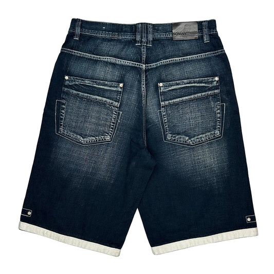Unbranded Contrast Stitch Denim Shorts - 33W 12L Dark Wash Cotton