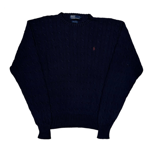 Polo By Ralph Lauren Cable Knit Jumper - Large Navy Cotton