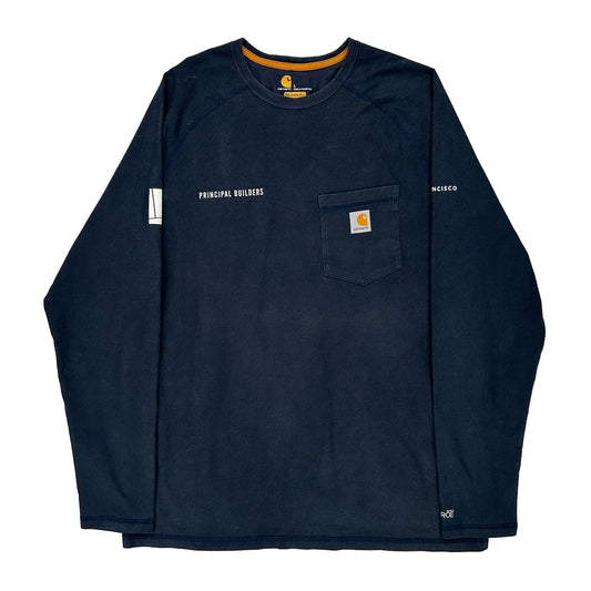 Carhartt Long Sleeve T-Shirt - Large Navy Cotton Blend