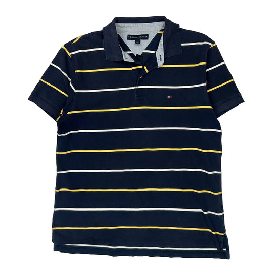 Tommy Hilfiger Striped Polo Shirt - Large Navy Cotton