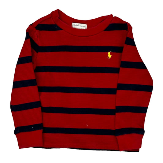 Age 18 Months Ralph Lauren Striped Long Sleeve T-Shirt - 2XS Red Cotton